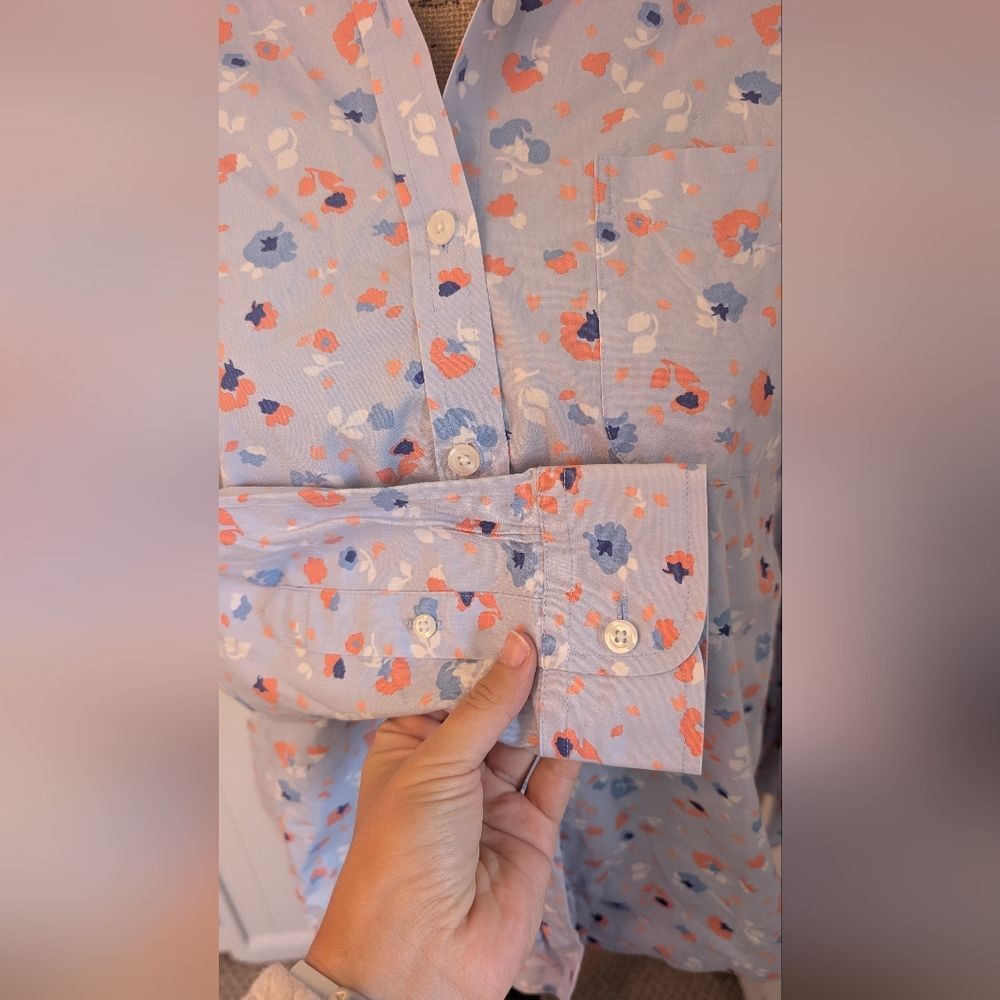 L.L. Bean Light Blue Floral Women's Button Down Shirt - Picture 3 of 7
